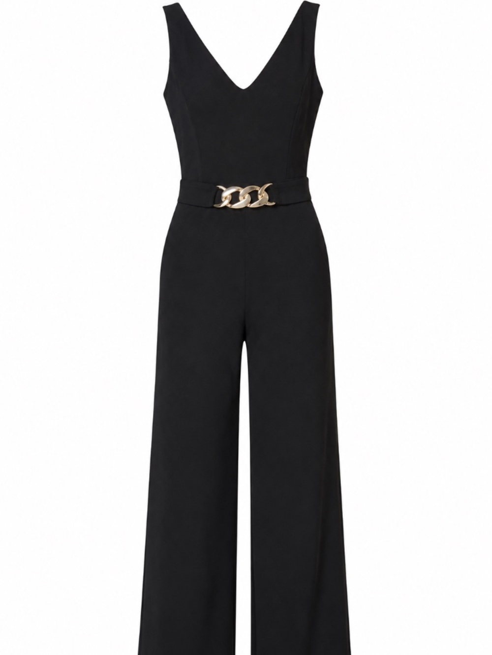 NWT Bebe Black Gold Chain Belt Wide Leg Jumpsuit